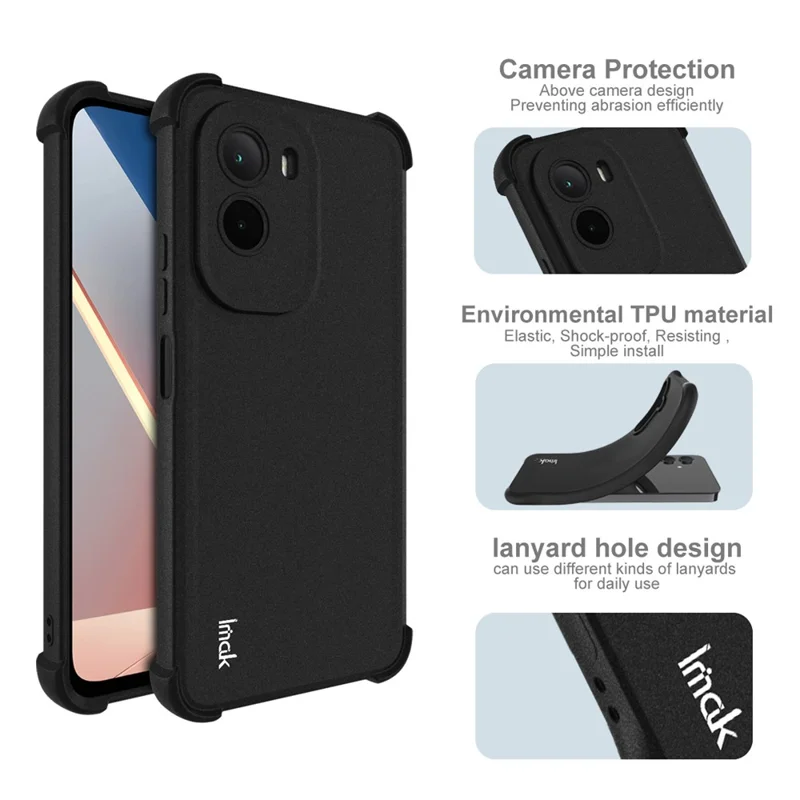 IMAK voor Xiaomi Poco M7 4G (169 mm) hoesje TPU telefoonhoes Airbag schokbestendige bescherming - Mat zwart