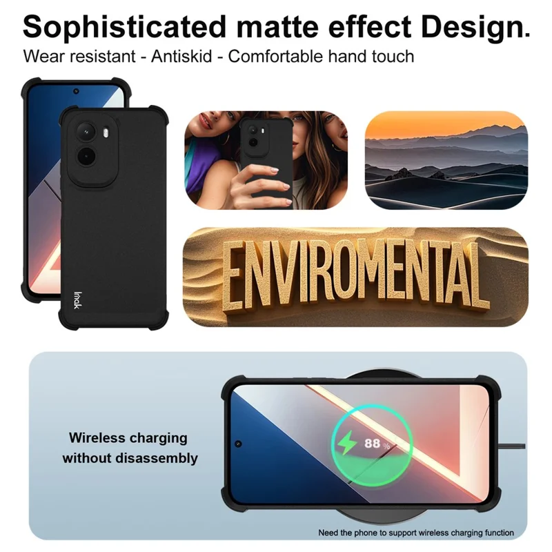 IMAK voor Xiaomi Poco M7 4G (169 mm) hoesje TPU telefoonhoes Airbag schokbestendige bescherming - Mat zwart