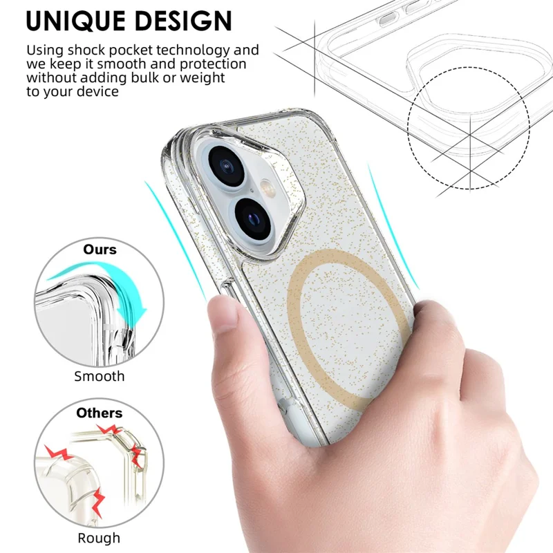 Bulk Purchasing For iPhone 16 Plus Case Compatible with MagSafe Starry Glitter PC + TPU Phone Cover - Gold