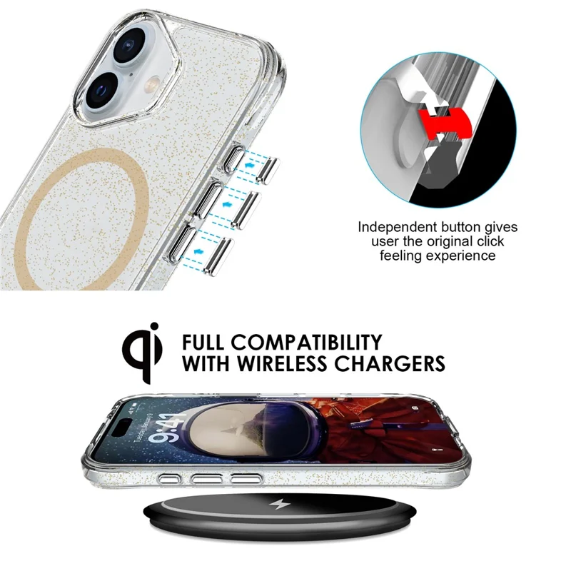 Bulk Purchasing For iPhone 16 Plus Case Compatible with MagSafe Starry Glitter PC + TPU Phone Cover - Gold