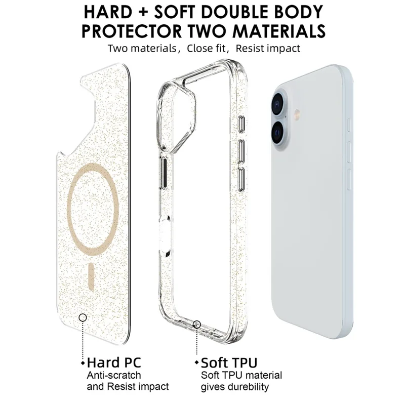 Bulk Purchasing For iPhone 16 Plus Case Compatible with MagSafe Starry Glitter PC + TPU Phone Cover - Gold