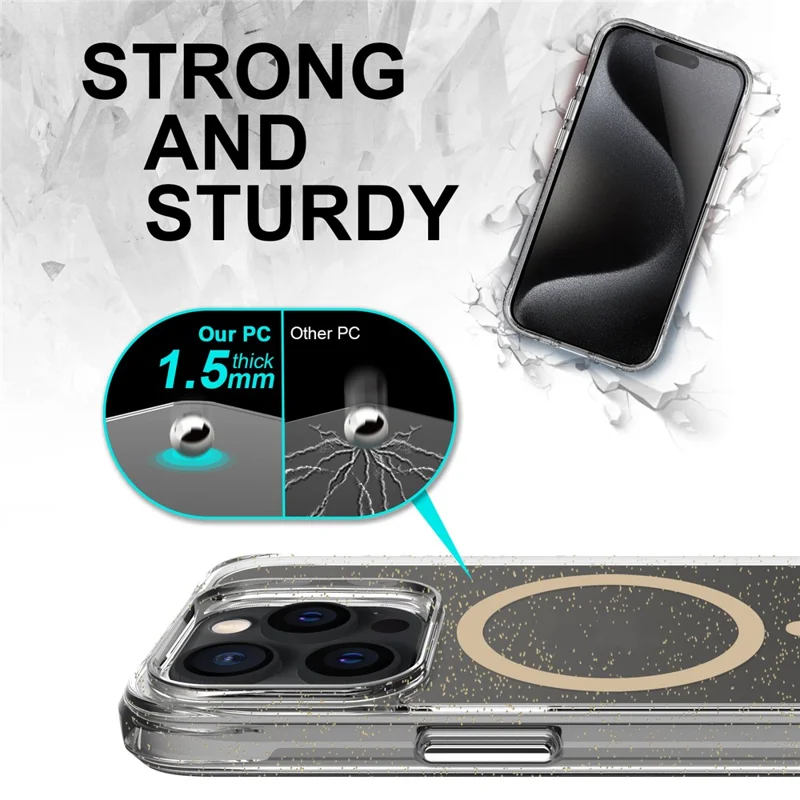 Bulk Purchasing For iPhone 15 Pro Max Case Compatible with MagSafe Starry Glitter PC + TPU Phone Cover - Gold
