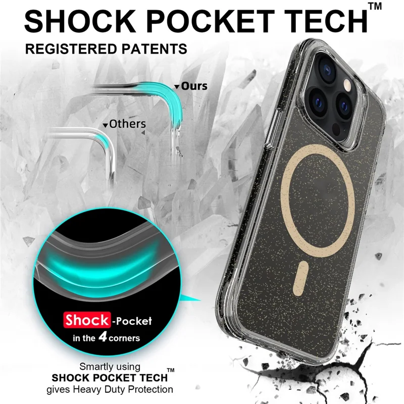Bulk Purchasing For iPhone 15 Pro Max Case Compatible with MagSafe Starry Glitter PC + TPU Phone Cover - Gold