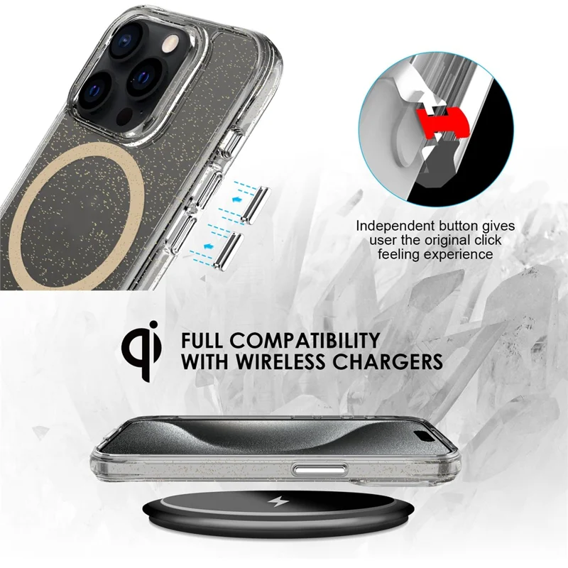 Bulk Purchasing For iPhone 15 Pro Max Case Compatible with MagSafe Starry Glitter PC + TPU Phone Cover - Gold
