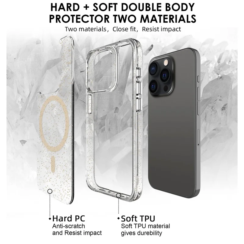 Bulk Purchasing For iPhone 15 Pro Max Case Compatible with MagSafe Starry Glitter PC + TPU Phone Cover - Gold