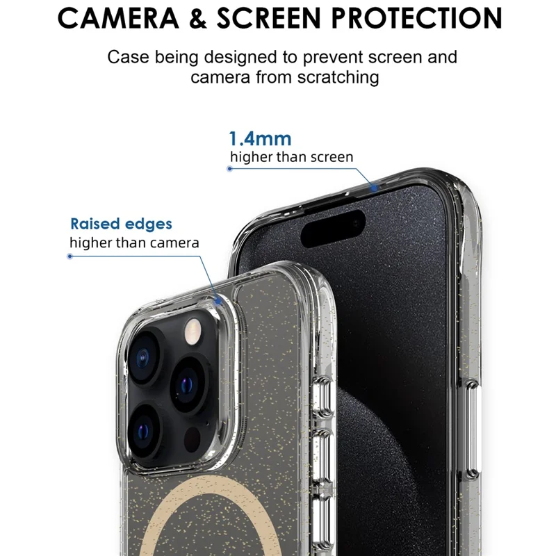 Bulk Purchasing For iPhone 15 Pro Max Case Compatible with MagSafe Starry Glitter PC + TPU Phone Cover - Gold