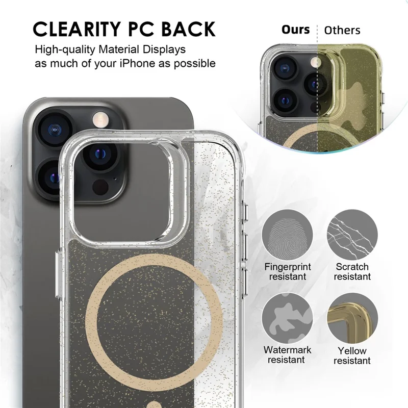 Bulk Purchasing For iPhone 15 Pro Max Case Compatible with MagSafe Starry Glitter PC + TPU Phone Cover - Gold