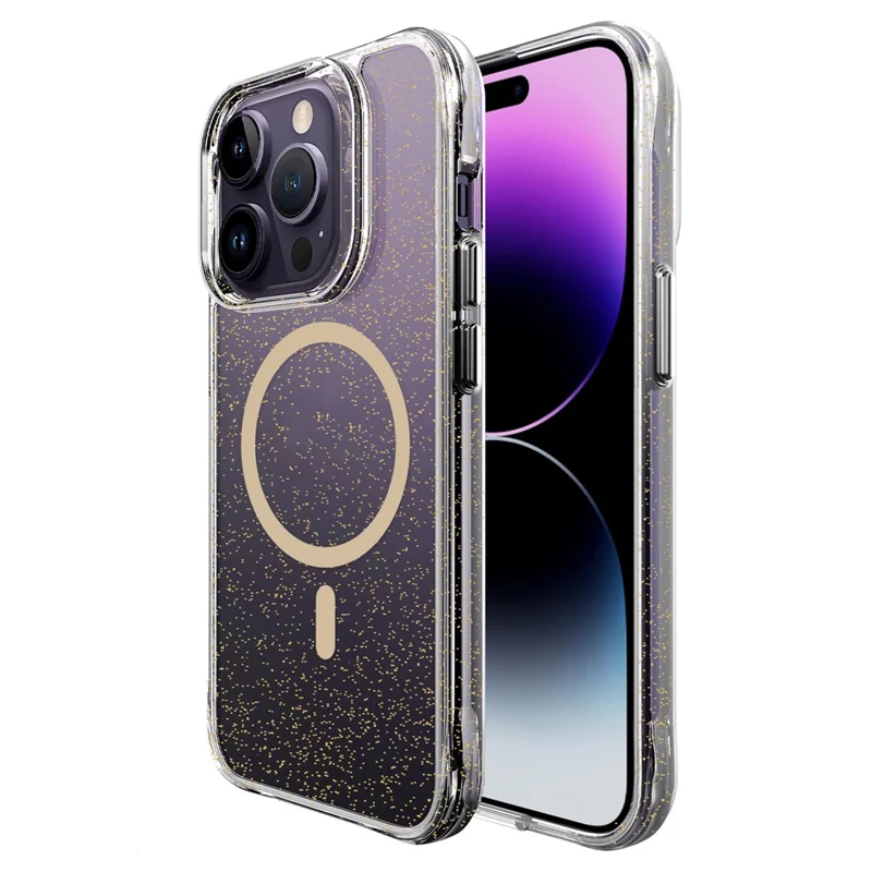 Bulk Purchasing For iPhone 14 Pro Max Case Compatible with MagSafe Starry Glitter PC + TPU Phone Cover - Gold