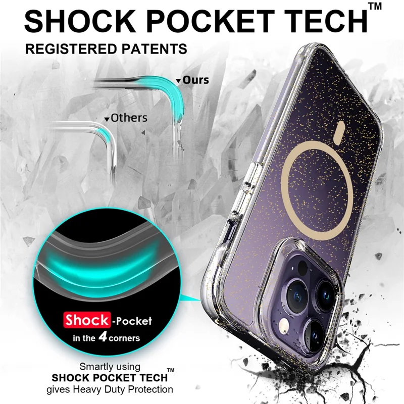 Bulk Purchasing For iPhone 14 Pro Max Case Compatible with MagSafe Starry Glitter PC + TPU Phone Cover - Gold
