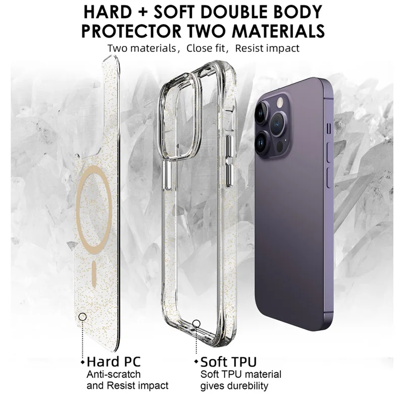 Bulk Purchasing For iPhone 14 Pro Max Case Compatible with MagSafe Starry Glitter PC + TPU Phone Cover - Gold