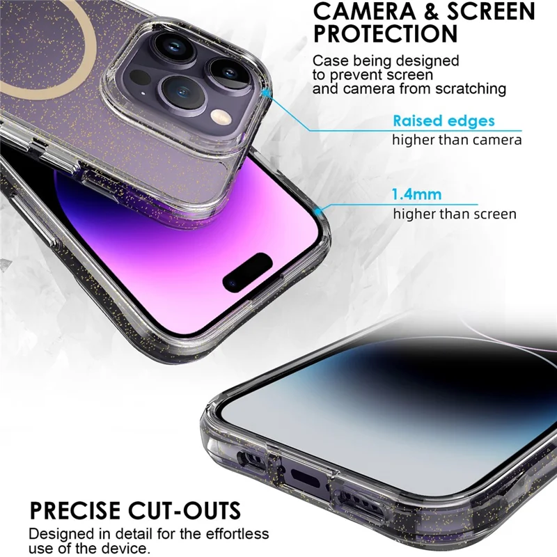 Bulk Purchasing For iPhone 14 Pro Max Case Compatible with MagSafe Starry Glitter PC + TPU Phone Cover - Gold