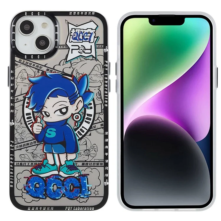 PQY Q Emojis Serie Magnetic Telefono Custodia Per Iphone 14 Plus Compatibile Con MagSafe, TPU+PET Hybrid IML Non Giallo - QCCI