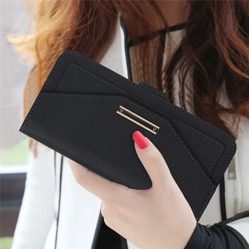 For iPhone Air Stand Case Cross Texture PU Leather Wallet Phone Cover with Shoulder Strap  /  Makeup Mirror - Black