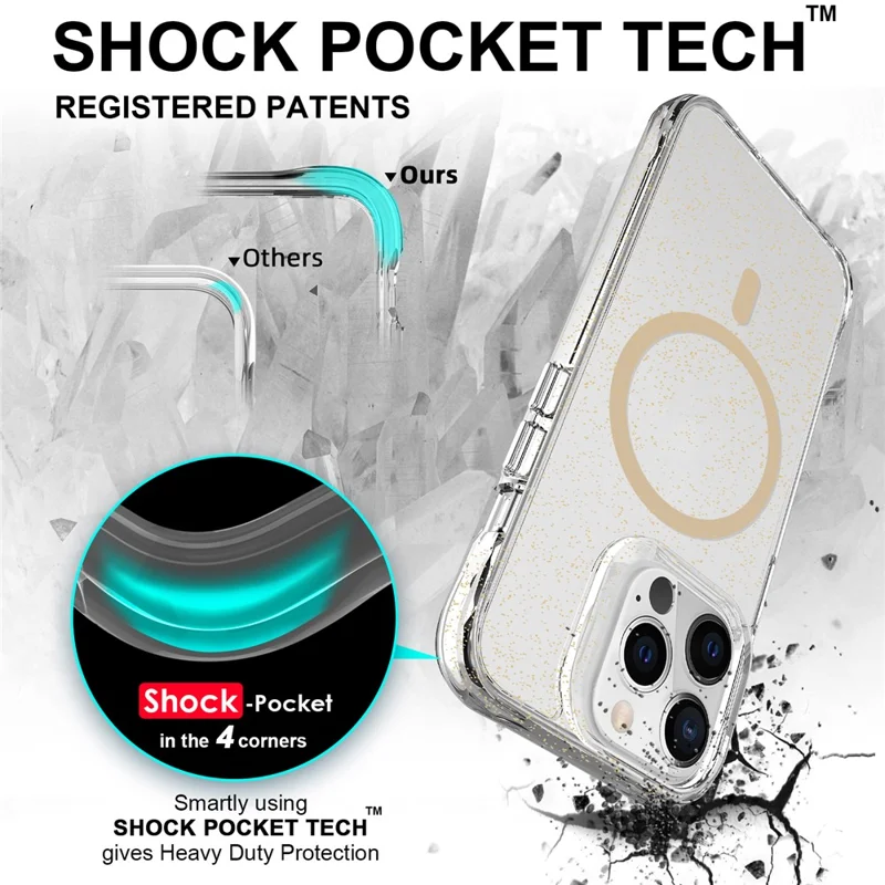 Bulk Purchasing For iPhone 13 Pro Max Case Compatible with MagSafe Starry Glitter PC + TPU Phone Cover - Gold