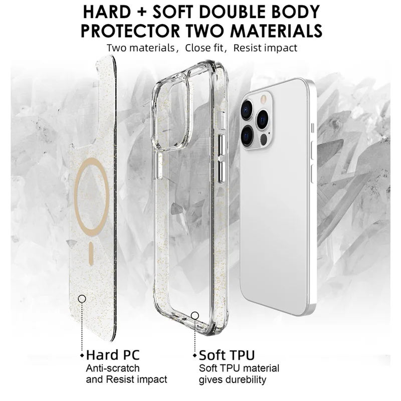 Bulk Purchasing For iPhone 12 Pro Max Case Compatible with MagSafe Starry Glitter PC + TPU Phone Cover - Gold