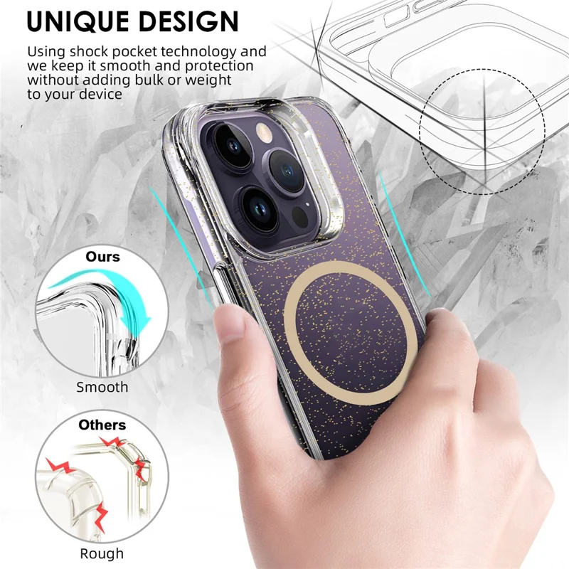 Bulk Purchasing For iPhone 14 Pro Case Compatible with MagSafe Starry Glitter PC + TPU Phone Cover - Gold