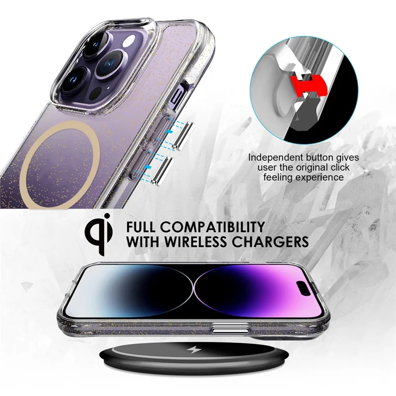 Bulk Purchasing For iPhone 14 Pro Case Compatible with MagSafe Starry Glitter PC + TPU Phone Cover - Gold