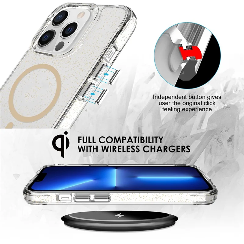 Bulk Purchasing For iPhone 13 Pro Case Compatible with MagSafe Starry Glitter PC + TPU Phone Cover - Gold