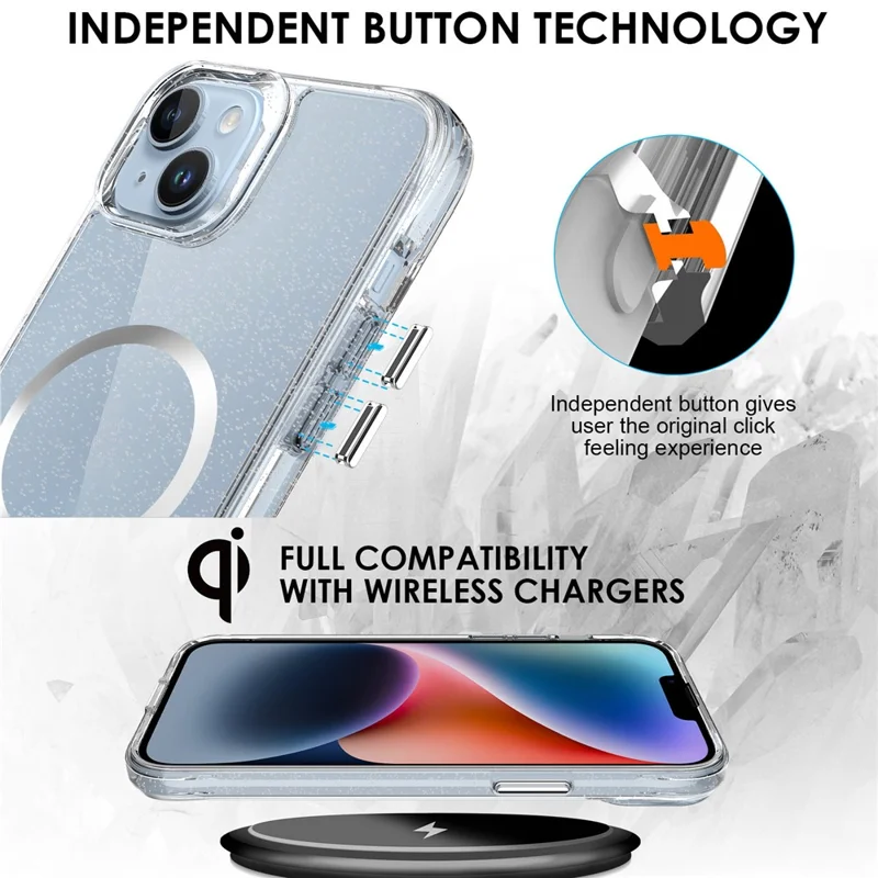 Bulk Purchasing For iPhone 13 Case Compatible with MagSafe Starry Glitter PC + TPU Phone Cover - Silver