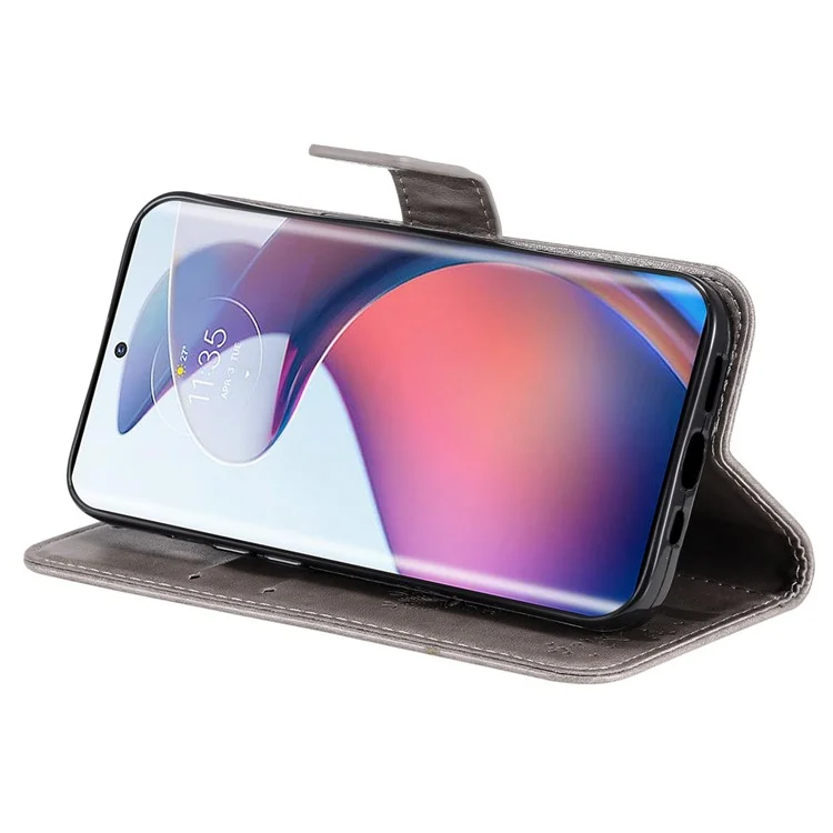 KT Spruding Flower Series 3 Für Motorola Edge 30 Fusion 5G / Moto S30 Pro 5G Drop Prävention PU Leder Telefonabdeckung Geprinktes Katzenbaummuster Brieftasche Telefonhülle - Helles Lila