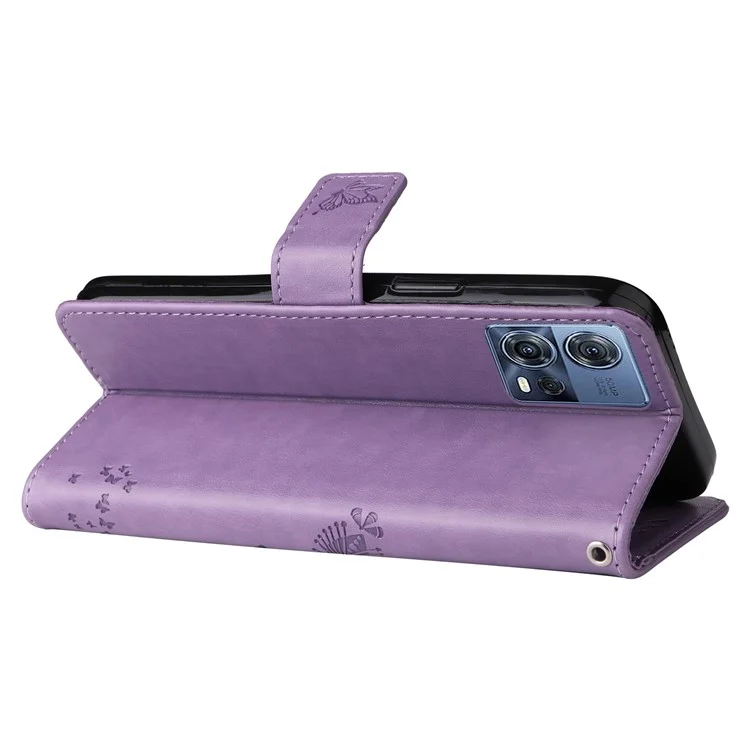 KT Spruding Flower Series 3 Für Motorola Edge 30 Fusion 5G / Moto S30 Pro 5G Drop Prävention PU Leder Telefonabdeckung Geprinktes Katzenbaummuster Brieftasche Telefonhülle - Helles Lila