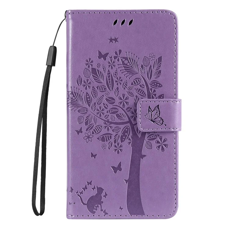 KT Spruding Flower Series 3 Für Motorola Edge 30 Fusion 5G / Moto S30 Pro 5G Drop Prävention PU Leder Telefonabdeckung Geprinktes Katzenbaummuster Brieftasche Telefonhülle - Helles Lila