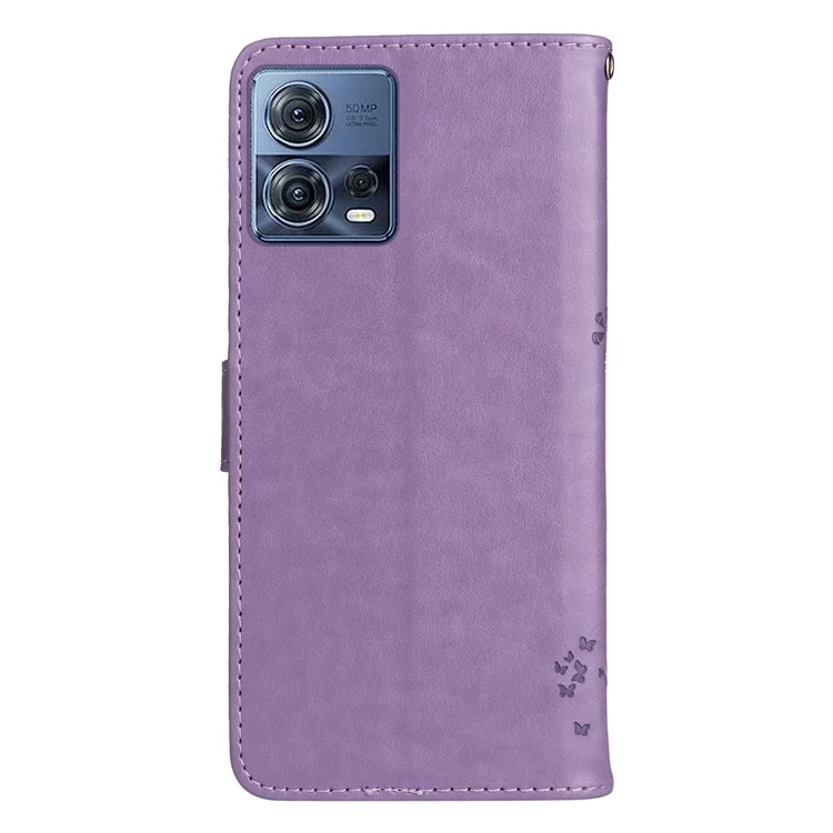 KT Spruding Flower Series 3 Für Motorola Edge 30 Fusion 5G / Moto S30 Pro 5G Drop Prävention PU Leder Telefonabdeckung Geprinktes Katzenbaummuster Brieftasche Telefonhülle - Helles Lila