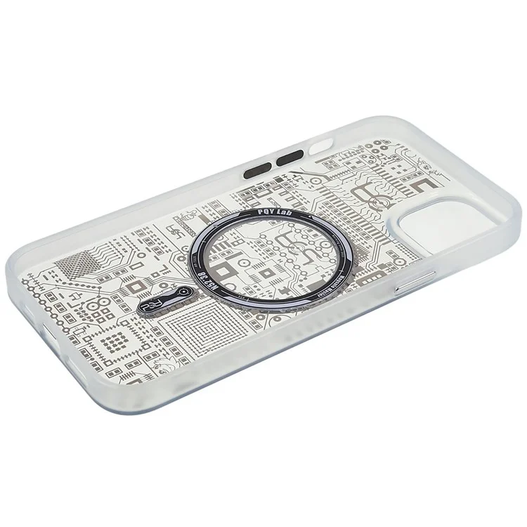 PQY Geek Series Magnetic Case for iPhone 14 Compatible with MagSafe, Circuit Board Style Metal+TPU+PET Shock Absorption Phone Cover - Silver