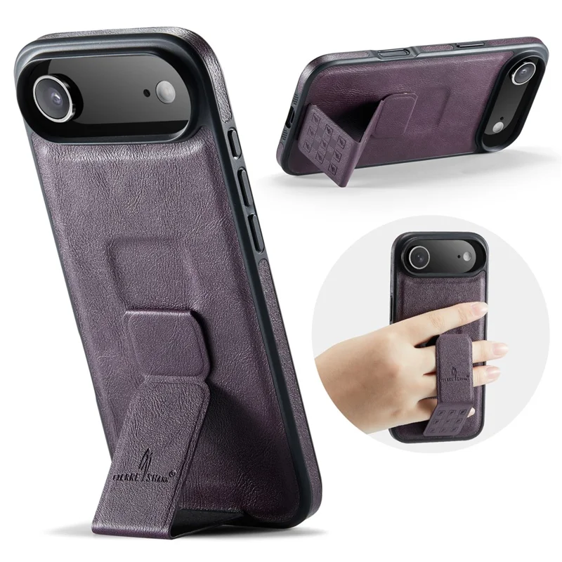 FIERRE SHANN For iPhone Air Case Kickstand Leather Slim Back Cover - Purple