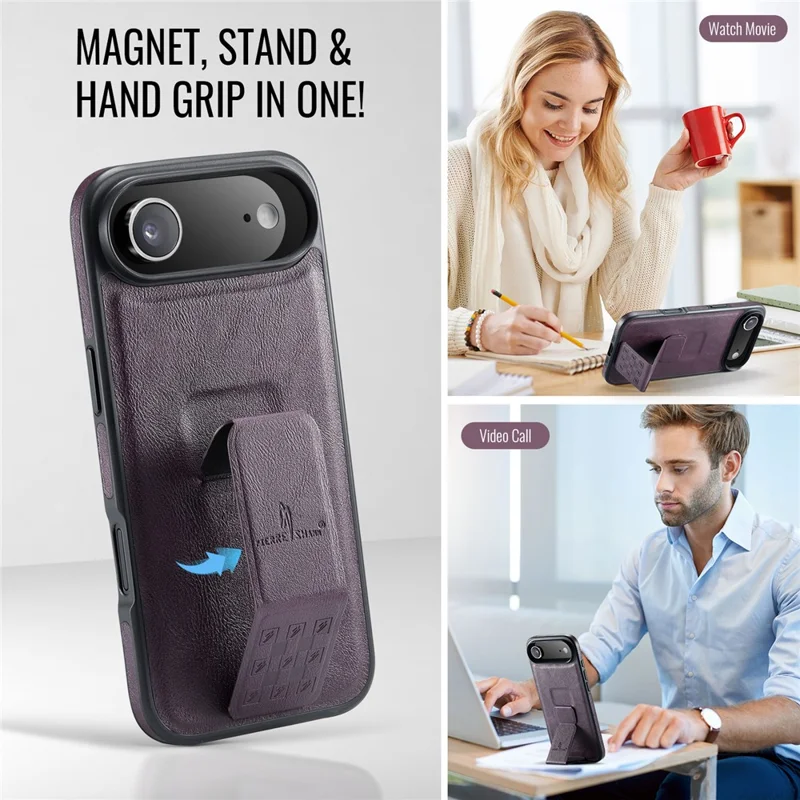 FIERRE SHANN For iPhone Air Case Kickstand Leather Slim Back Cover - Purple