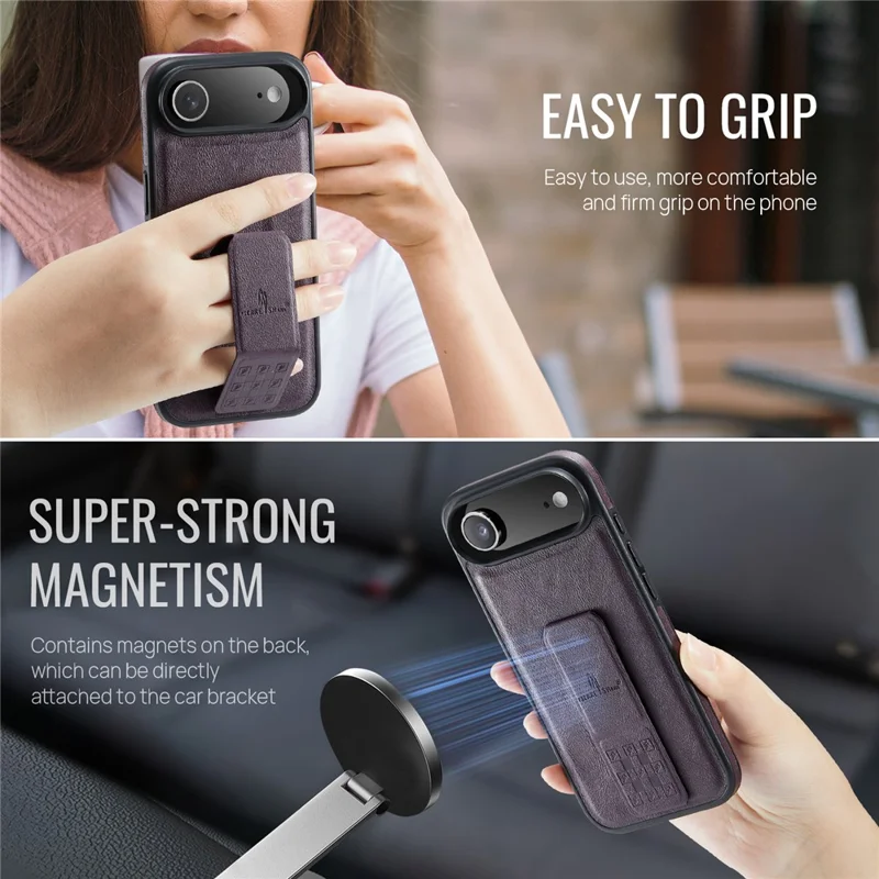 FIERRE SHANN For iPhone Air Case Kickstand Leather Slim Back Cover - Purple