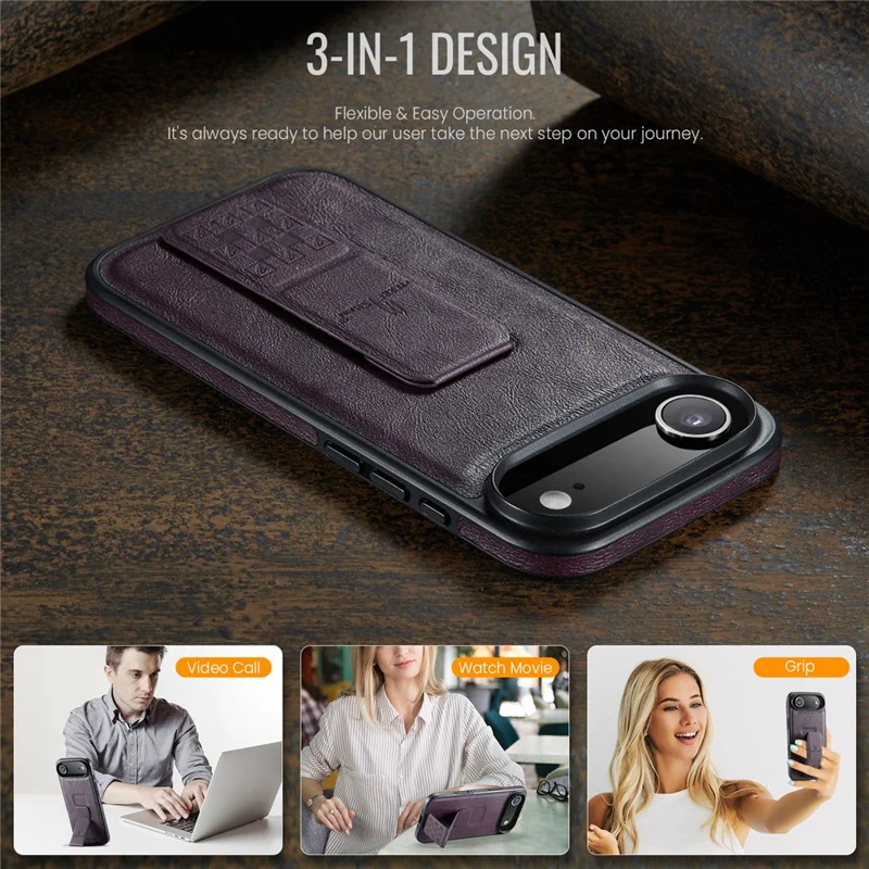 FIERRE SHANN For iPhone Air Case Kickstand Leather Slim Back Cover - Purple