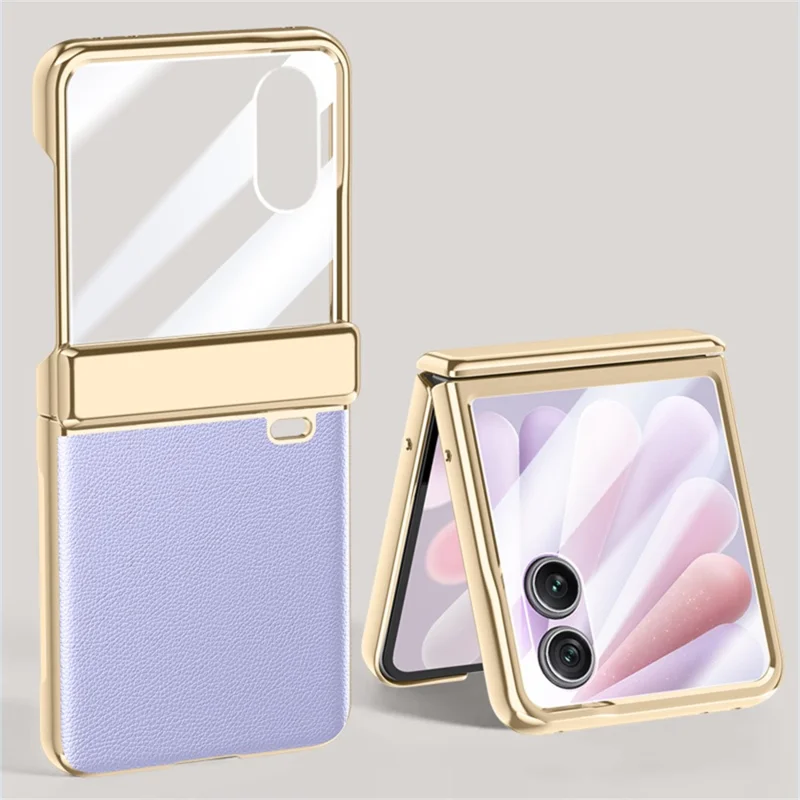 Fodral för Honor Magic V Flip 2, hängslingsskydd, läder + PC, elektropläterat mobilhölje med HD-skydd för bakre liten skärm – lila