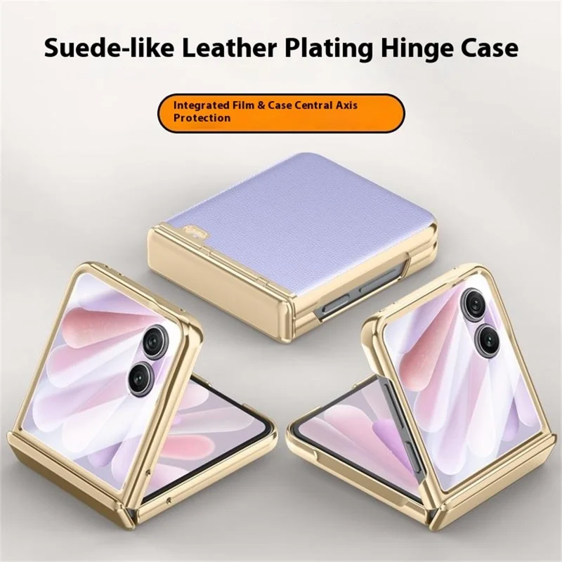 Fodral för Honor Magic V Flip 2, hängslingsskydd, läder + PC, elektropläterat mobilhölje med HD-skydd för bakre liten skärm – lila