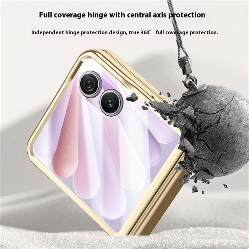 Fodral för Honor Magic V Flip 2, hängslingsskydd, läder + PC, elektropläterat mobilhölje med HD-skydd för bakre liten skärm – lila