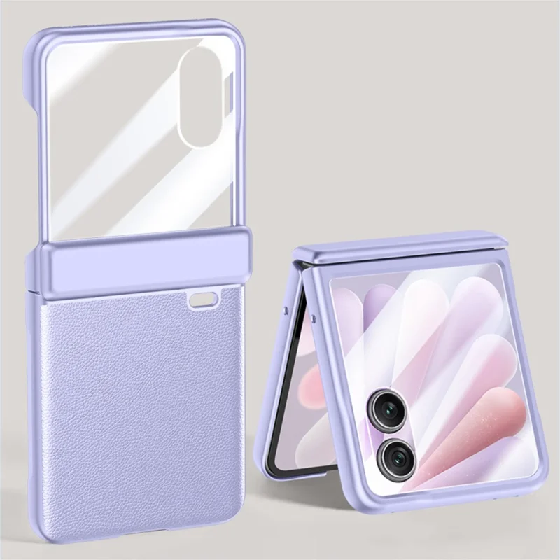 For Honor Magic V Flip 2 Case Leather + PC Phone Cover HD Rear Small Screen Protector - Purple