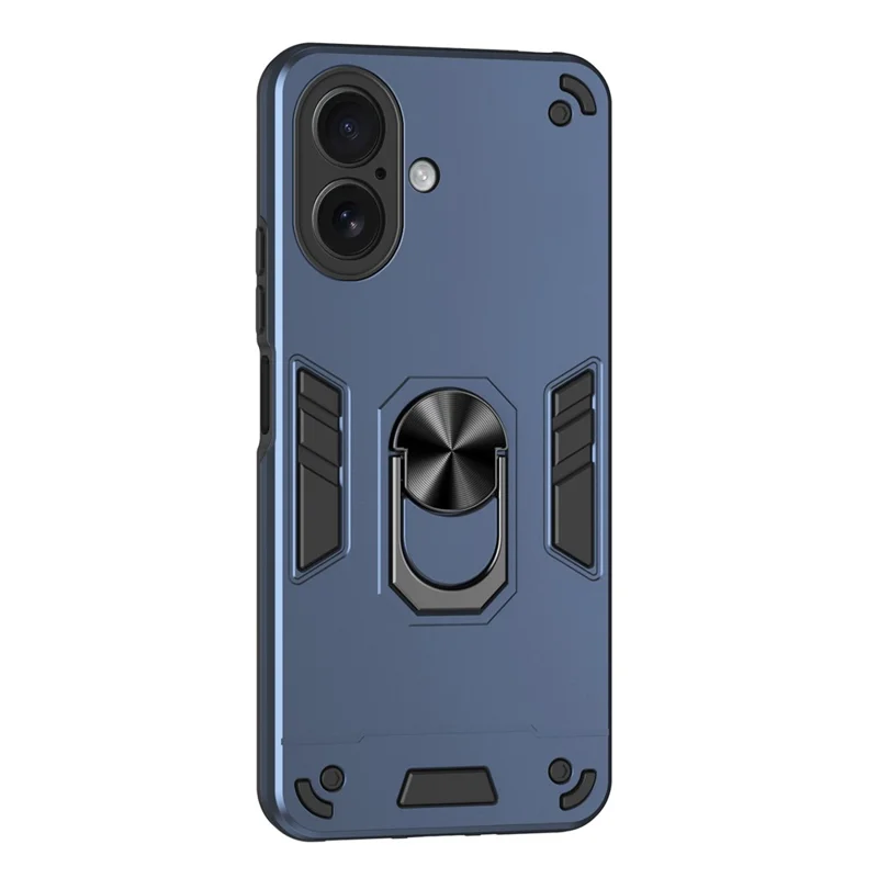 For iPhone 17 Case PC + TPU Drop Defend Phone Cover with Ring Kickstand - Blue