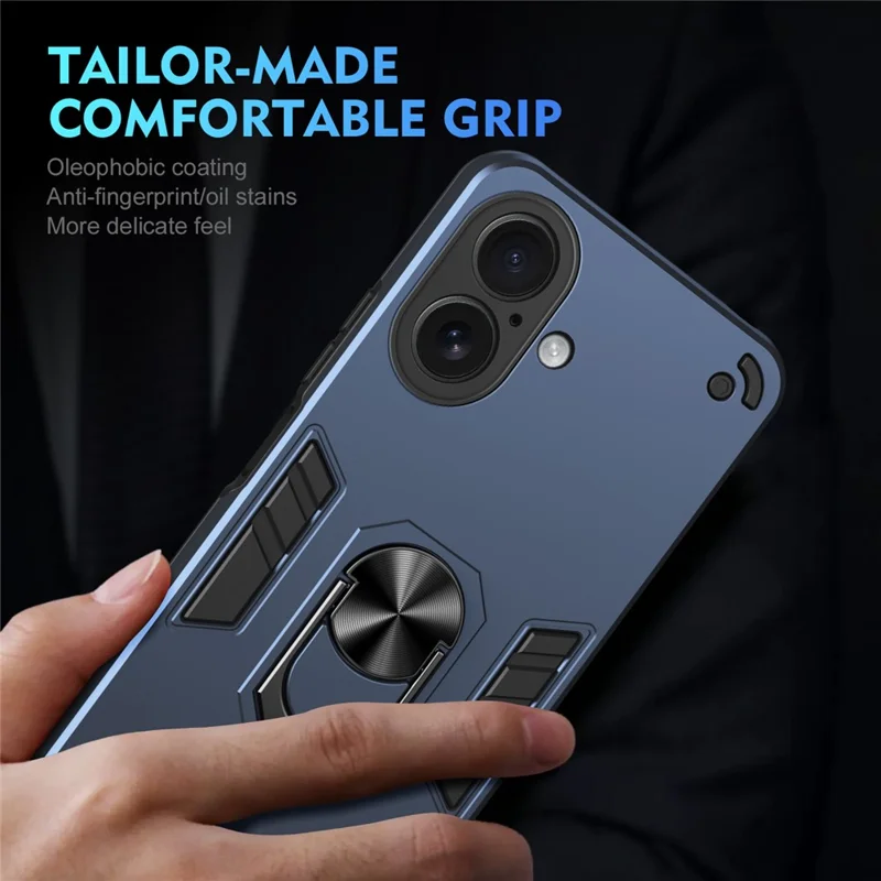 For iPhone 17 Case PC + TPU Drop Defend Phone Cover with Ring Kickstand - Blue