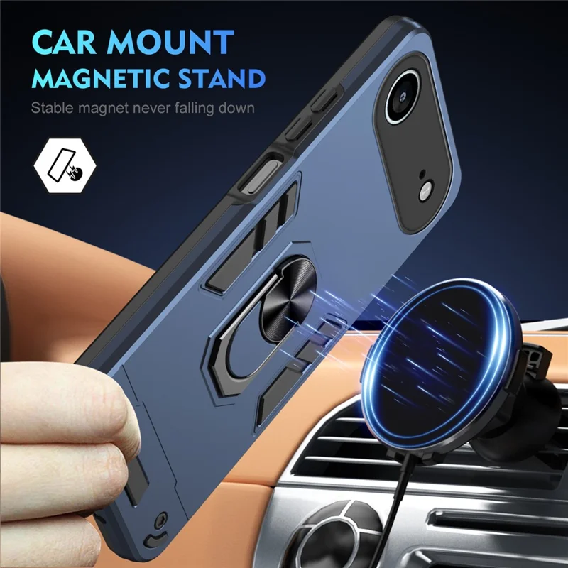For iPhone Air Case PC + TPU Drop Defend Phone Cover with Ring Kickstand - Blue