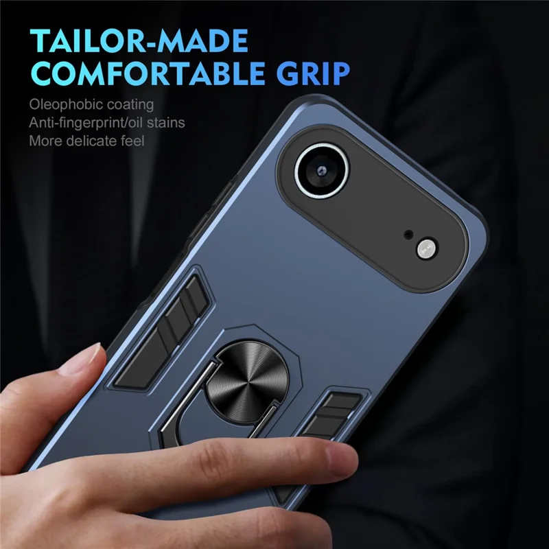 For iPhone Air Case PC + TPU Drop Defend Phone Cover with Ring Kickstand - Blue