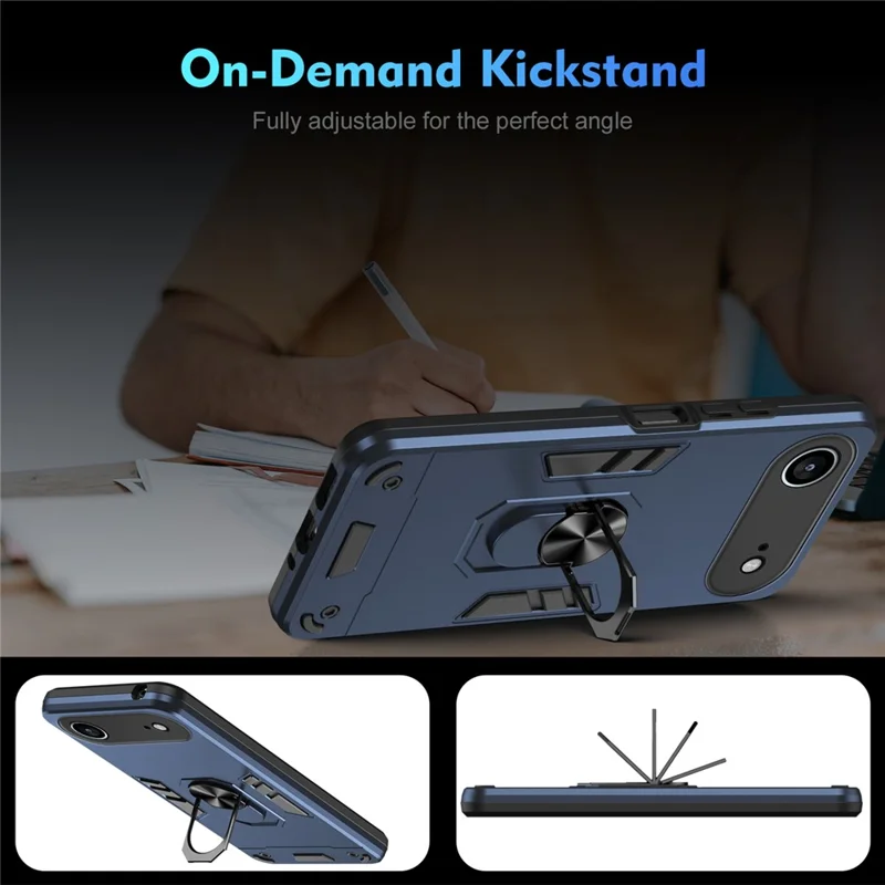 For iPhone Air Case PC + TPU Drop Defend Phone Cover with Ring Kickstand - Blue