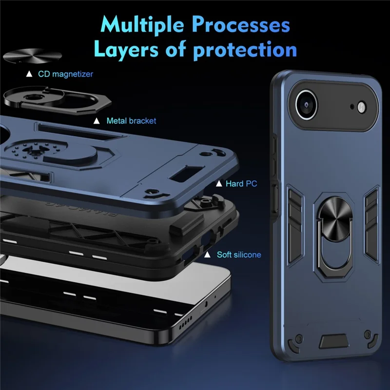 For iPhone Air Case PC + TPU Drop Defend Phone Cover with Ring Kickstand - Blue