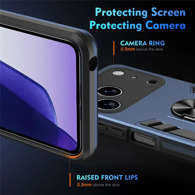 For iPhone 17 Pro Max Case PC + TPU Drop Defend Phone Cover with Ring Kickstand - Blue