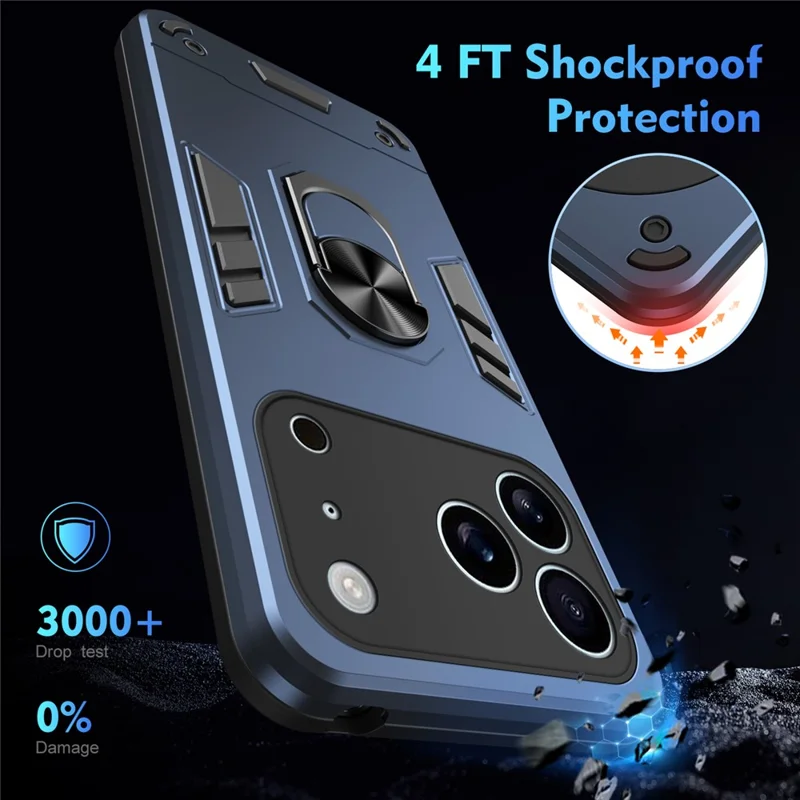 For iPhone 17 Pro Max Case PC + TPU Drop Defend Phone Cover with Ring Kickstand - Blue
