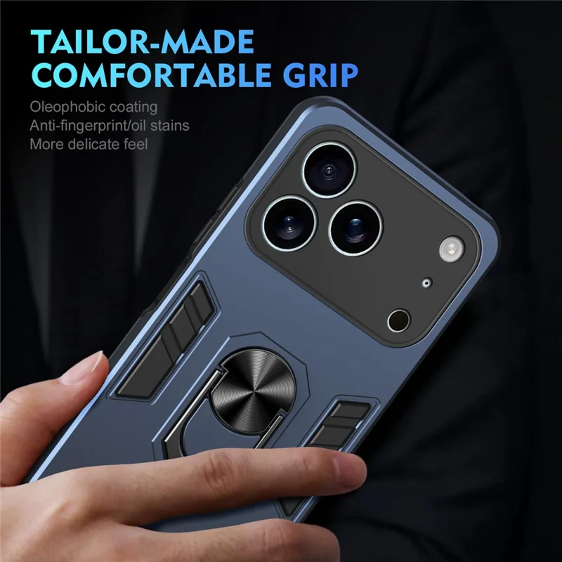 For iPhone 17 Pro Max Case PC + TPU Drop Defend Phone Cover with Ring Kickstand - Blue