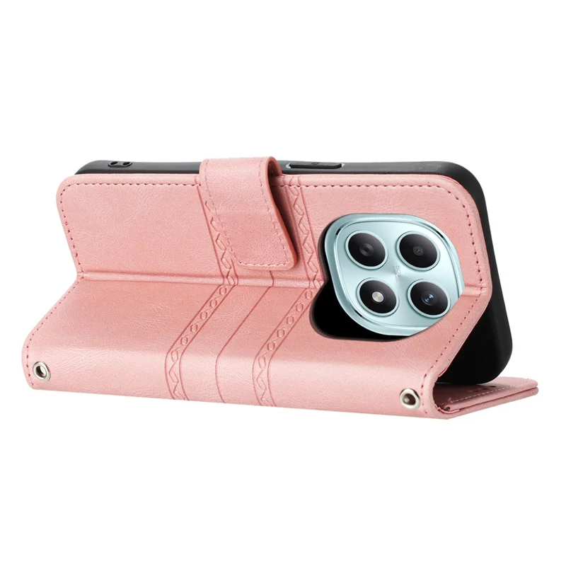 For Xiaomi Redmi Note 15 5G (Global) Case Wallet Skin-Touch Leather Imprinted Phone Cover with Wrist Strap - Pink