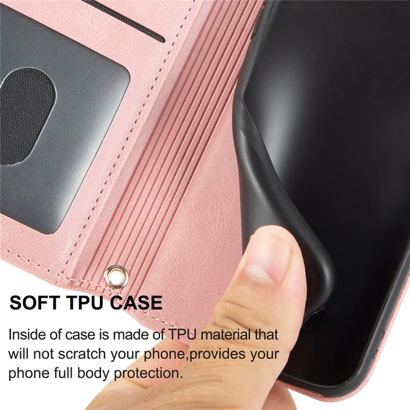 For Xiaomi Redmi Note 15 5G (Global) Case Wallet Skin-Touch Leather Imprinted Phone Cover with Wrist Strap - Pink
