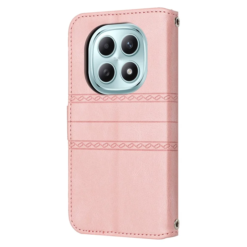 For Xiaomi Redmi Note 15 5G (Global) Case Wallet Skin-Touch Leather Imprinted Phone Cover with Wrist Strap - Pink