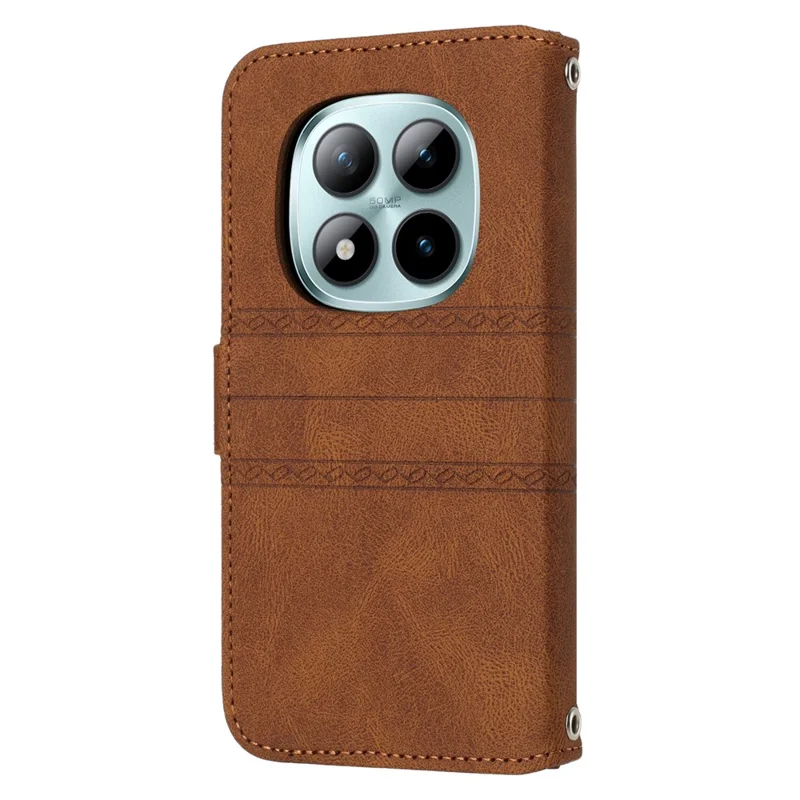 Voor Xiaomi Redmi Note 15 Pro+ 5G hoesje portemonnee Skintouch lederen bedrukte telefoonhoes met polsbandje - Bruin