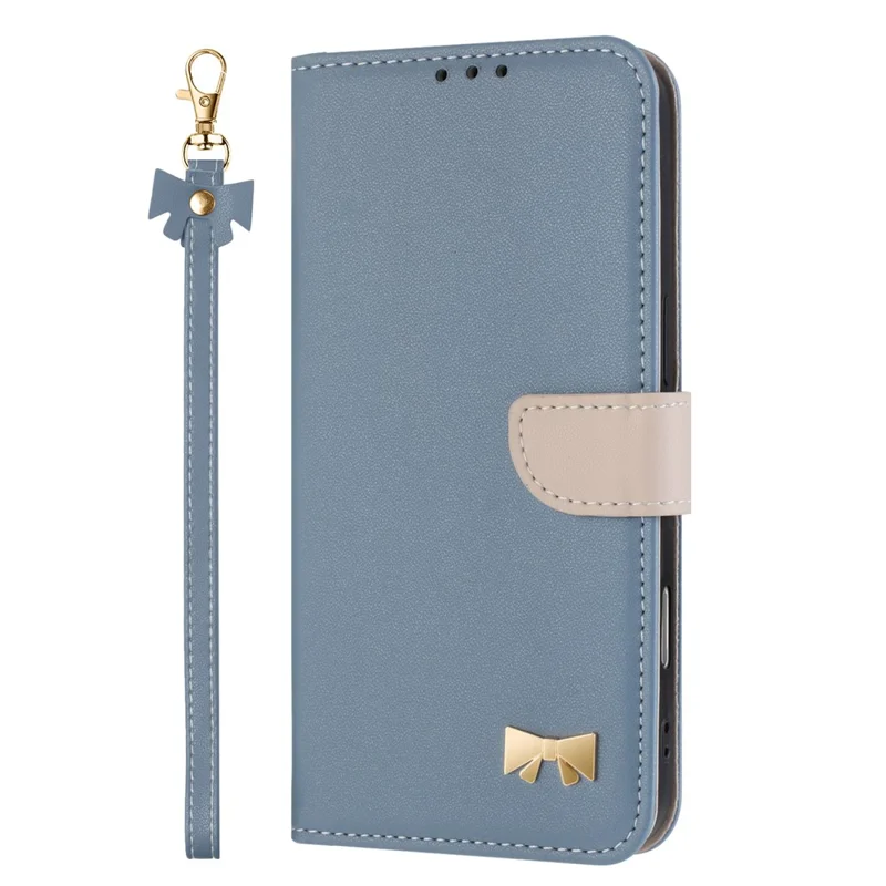 Xiaomi Redmi Note 15 Pro 5G hoesje met strikdecor, portemonnee van lederen telefoonhoes met polsbandje - Babyblauw